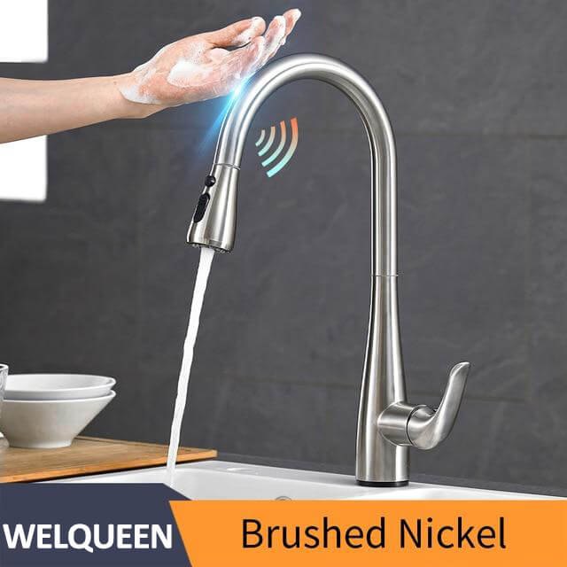 Pull Out Black Sensor Kitchen Faucets Stainless Steel Smart Induction Mixed Tap Touchless Control Sink Tap - WELQUEEN
