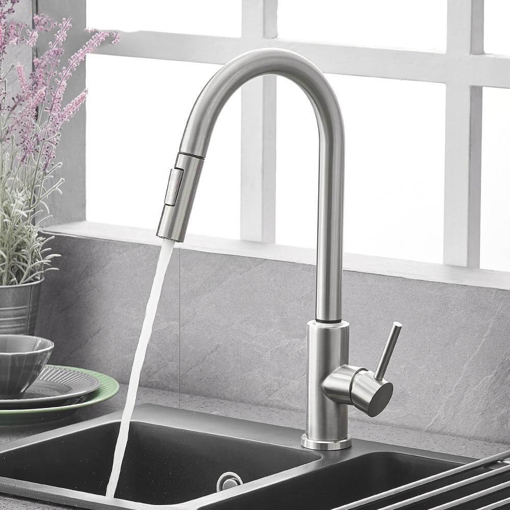 Kitchen Faucets Brass Pull-Out Faucet Cold&Hot Water Single Handle Single Hole Kitchen Mixer Tap Two Water Outlet Modes - WELQUEEN