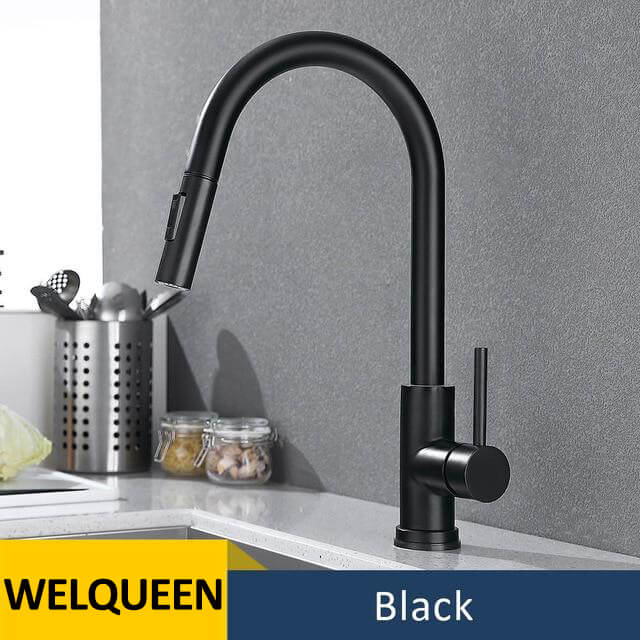 Kitchen Faucets Brass Pull-Out Faucet Cold&Hot Water Single Handle Single Hole Kitchen Mixer Tap Two Water Outlet Modes - WELQUEEN
