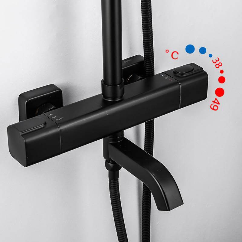 Black Shower Faucets Thermostatic Shower Column Set For Bathroom Mixer Waterfall Faucet Shower Thermostat Tap Rainfall Shower - WELQUEEN