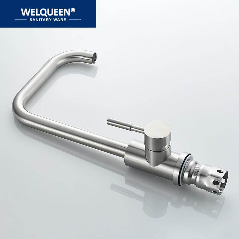 Kitchen Faucet Stainless Steel Single Handle Single Hole Tap Brushed Kitchen Mixer Kitchen Faucets Taps - WELQUEEN