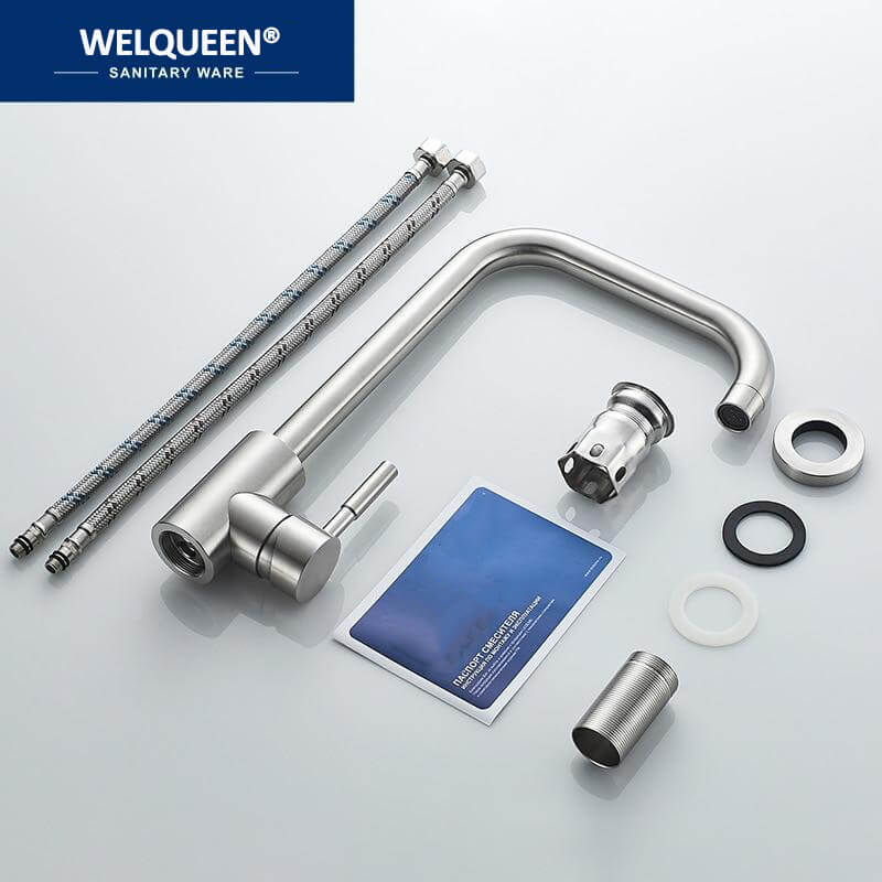 Kitchen Faucet Stainless Steel Single Handle Single Hole Tap Brushed Kitchen Mixer Kitchen Faucets Taps - WELQUEEN