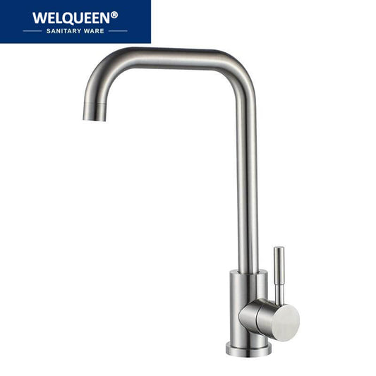 Kitchen Faucet Stainless Steel Single Handle Single Hole Tap Brushed Kitchen Mixer Kitchen Faucets Taps - WELQUEEN