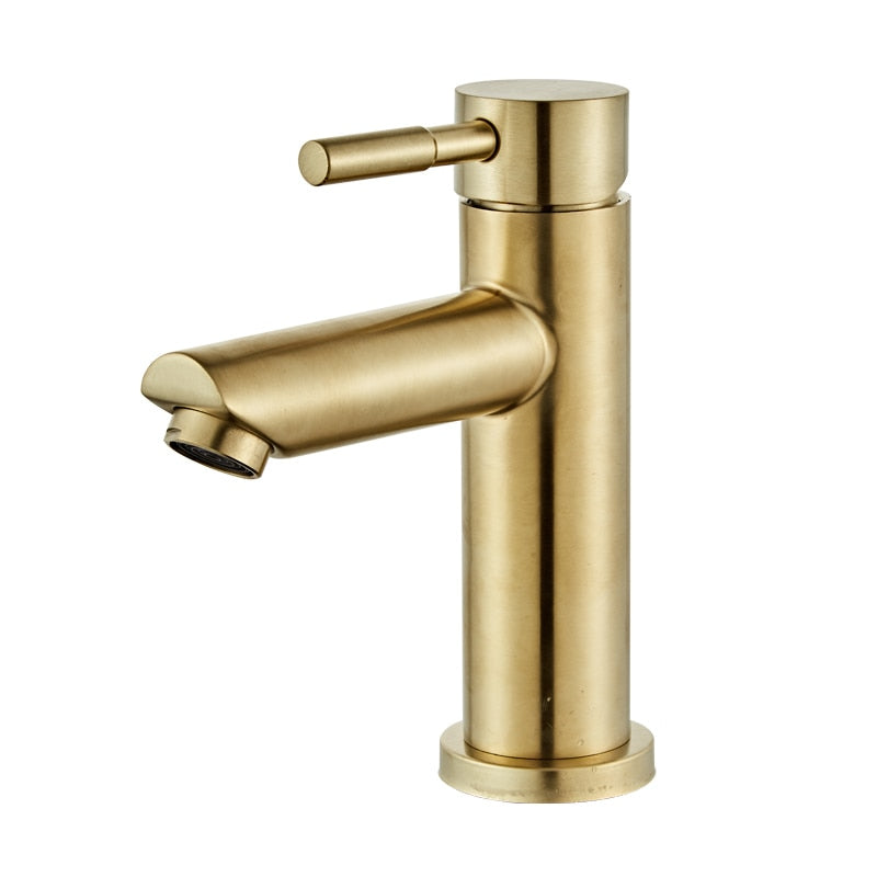 Bathroom Faucet Solid Brass Bathroom Basin Faucet Cold And Hot Water Mixer Sink Tap Single Handle Deck Mounted Brushed Gold Tap - WELQUEEN
