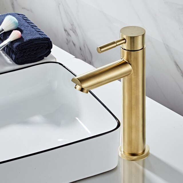 Bathroom Faucet Solid Brass Bathroom Basin Faucet Cold And Hot Water Mixer Sink Tap Single Handle Deck Mounted Brushed Gold Tap - WELQUEEN