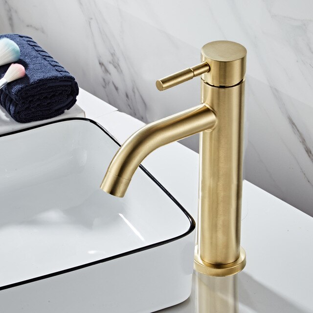 Bathroom Faucet Solid Brass Bathroom Basin Faucet Cold And Hot Water Mixer Sink Tap Single Handle Deck Mounted Brushed Gold Tap - WELQUEEN