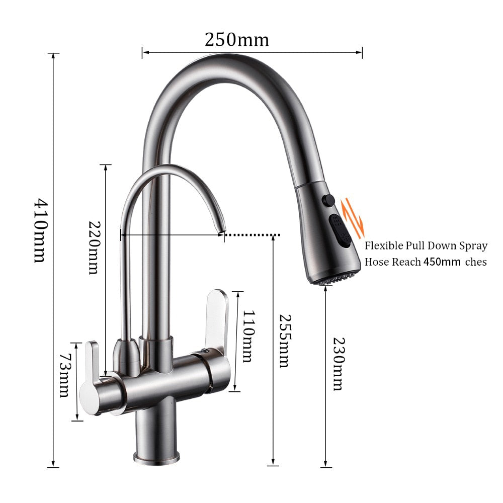 Pull Out Kitchen Faucets With Water Filter Tap Three Ways Brass Sink Mixer Kitchen Faucet Dual Handles - WELQUEEN