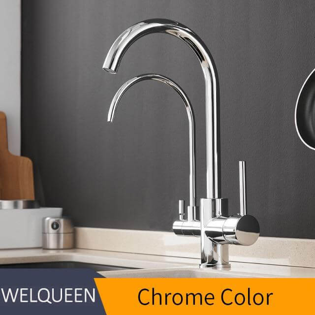 Pull Out Kitchen Faucets With Water Filter Tap Three Ways Brass Sink Mixer Kitchen Faucet Dual Handles - WELQUEEN