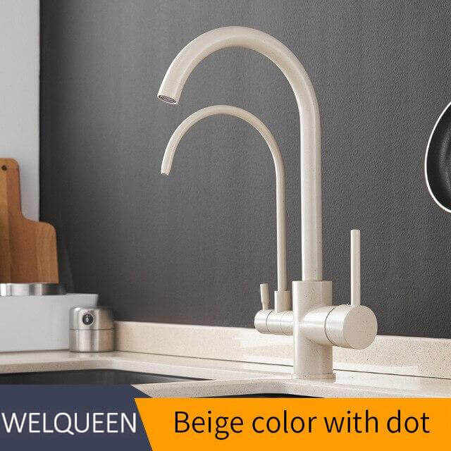 Pull Out Kitchen Faucets With Water Filter Tap Three Ways Brass Sink Mixer Kitchen Faucet Dual Handles - WELQUEEN