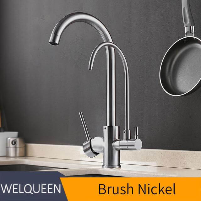 Pull Out Kitchen Faucets With Water Filter Tap Three Ways Brass Sink Mixer Kitchen Faucet Dual Handles - WELQUEEN