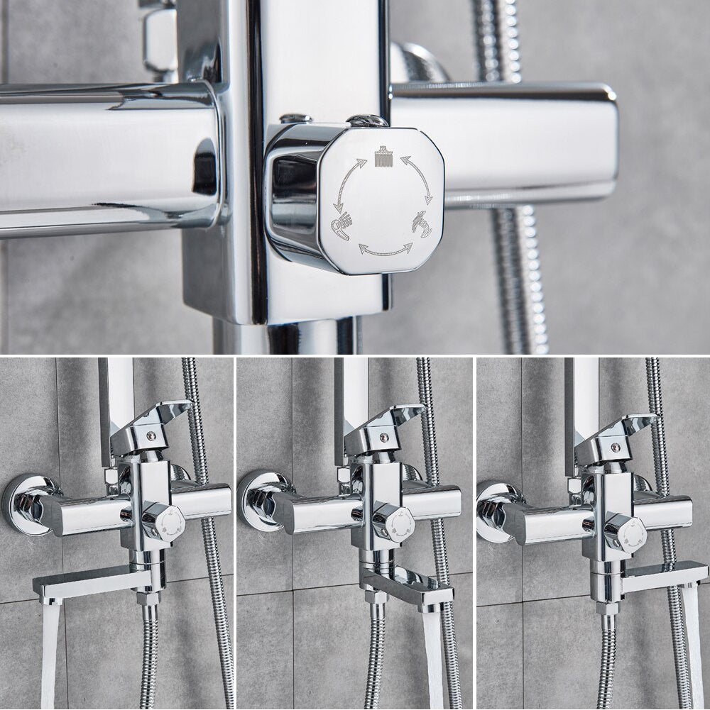 Chrome Shower Faucet Set Bathroom Rainfall Shower Mixers Swivel Spout Bath Shower Crane Hot Cold Mixer Tap - WELQUEEN