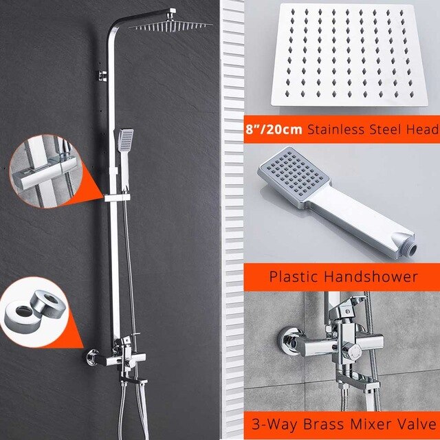 Chrome Shower Faucet Set Bathroom Rainfall Shower Mixers Swivel Spout Bath Shower Crane Hot Cold Mixer Tap - WELQUEEN