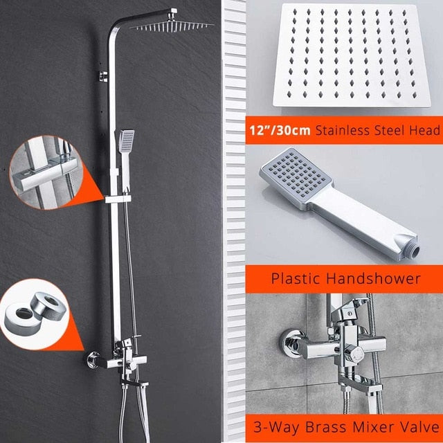 Chrome Shower Faucet Set Bathroom Rainfall Shower Mixers Swivel Spout Bath Shower Crane Hot Cold Mixer Tap - WELQUEEN