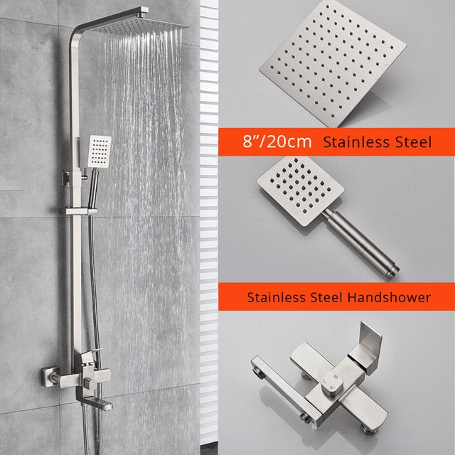 Chrome Shower Faucet Set Bathroom Rainfall Shower Mixers Swivel Spout Bath Shower Crane Hot Cold Mixer Tap - WELQUEEN