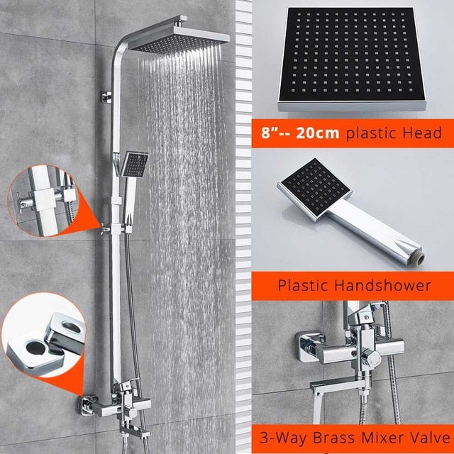 Chrome Shower Faucet Set Bathroom Rainfall Shower Mixers Swivel Spout Bath Shower Crane Hot Cold Mixer Tap - WELQUEEN