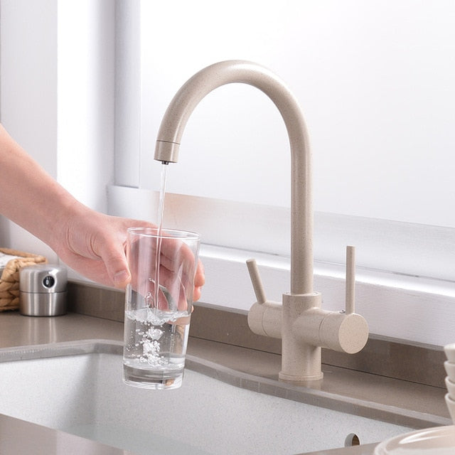 360 Degree Rotation Brass Drinking Filtered Water Kitchen Faucet Brass Single Hole Kitchen Faucet Dual Handle Kitchen Sink Tap - WELQUEEN