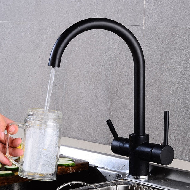360 Degree Rotation Brass Drinking Filtered Water Kitchen Faucet Brass Single Hole Kitchen Faucet Dual Handle Kitchen Sink Tap - WELQUEEN