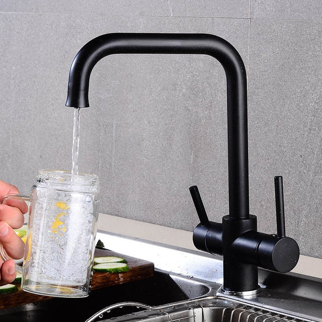 360 Degree Rotation Brass Drinking Filtered Water Kitchen Faucet Brass Single Hole Kitchen Faucet Dual Handle Kitchen Sink Tap - WELQUEEN