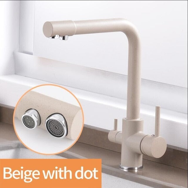360 Degree Rotation Brass Drinking Filtered Water Kitchen Faucet Brass Single Hole Kitchen Faucet Dual Handle Kitchen Sink Tap - WELQUEEN