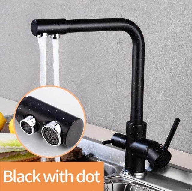 360 Degree Rotation Brass Drinking Filtered Water Kitchen Faucet Brass Single Hole Kitchen Faucet Dual Handle Kitchen Sink Tap - WELQUEEN