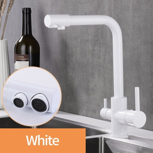 360 Degree Rotation Brass Drinking Filtered Water Kitchen Faucet Brass Single Hole Kitchen Faucet Dual Handle Kitchen Sink Tap - WELQUEEN