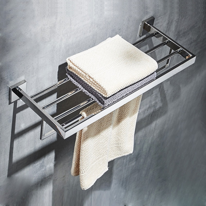 Stainless Steel Bathroom Hardware Set Mirror Chrome Polished Towel Rack Toilet Paper Holder Towel Bar Hook Bathroom Accessories - WELQUEEN
