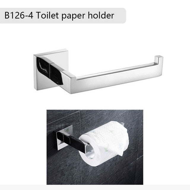 Stainless Steel Bathroom Hardware Set Mirror Chrome Polished Towel Rack Toilet Paper Holder Towel Bar Hook Bathroom Accessories - WELQUEEN