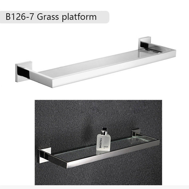 Stainless Steel Bathroom Hardware Set Mirror Chrome Polished Towel Rack Toilet Paper Holder Towel Bar Hook Bathroom Accessories - WELQUEEN