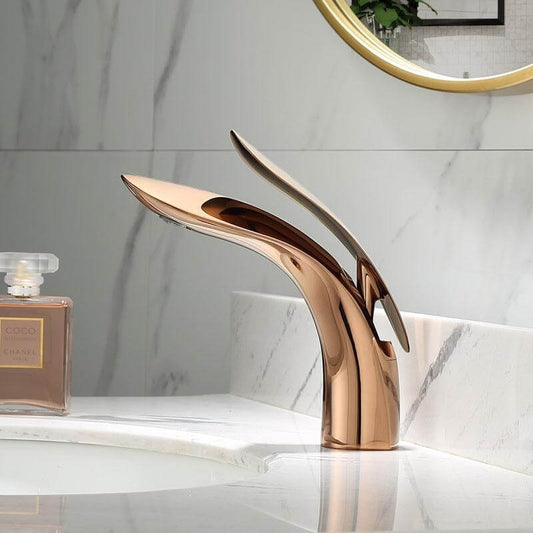 Bathroom Basin Faucets Brass Sink Mixer Tap Hot & Cold Single Handle Deck Mounted Lavatory Crane Tap Rose Gold/Gold/Chrome - WELQUEEN