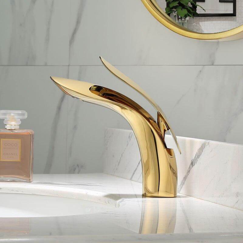 Bathroom Basin Faucets Brass Sink Mixer Tap Hot & Cold Single Handle Deck Mounted Lavatory Crane Tap Rose Gold/Gold/Chrome - WELQUEEN