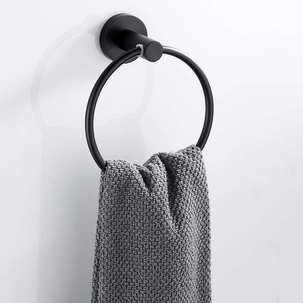 Black Towel Holder Ring | Round Wall Mounted Bathing Towel Rack Stainless Steel Kitchen Bathroom Accessories - WELQUEEN