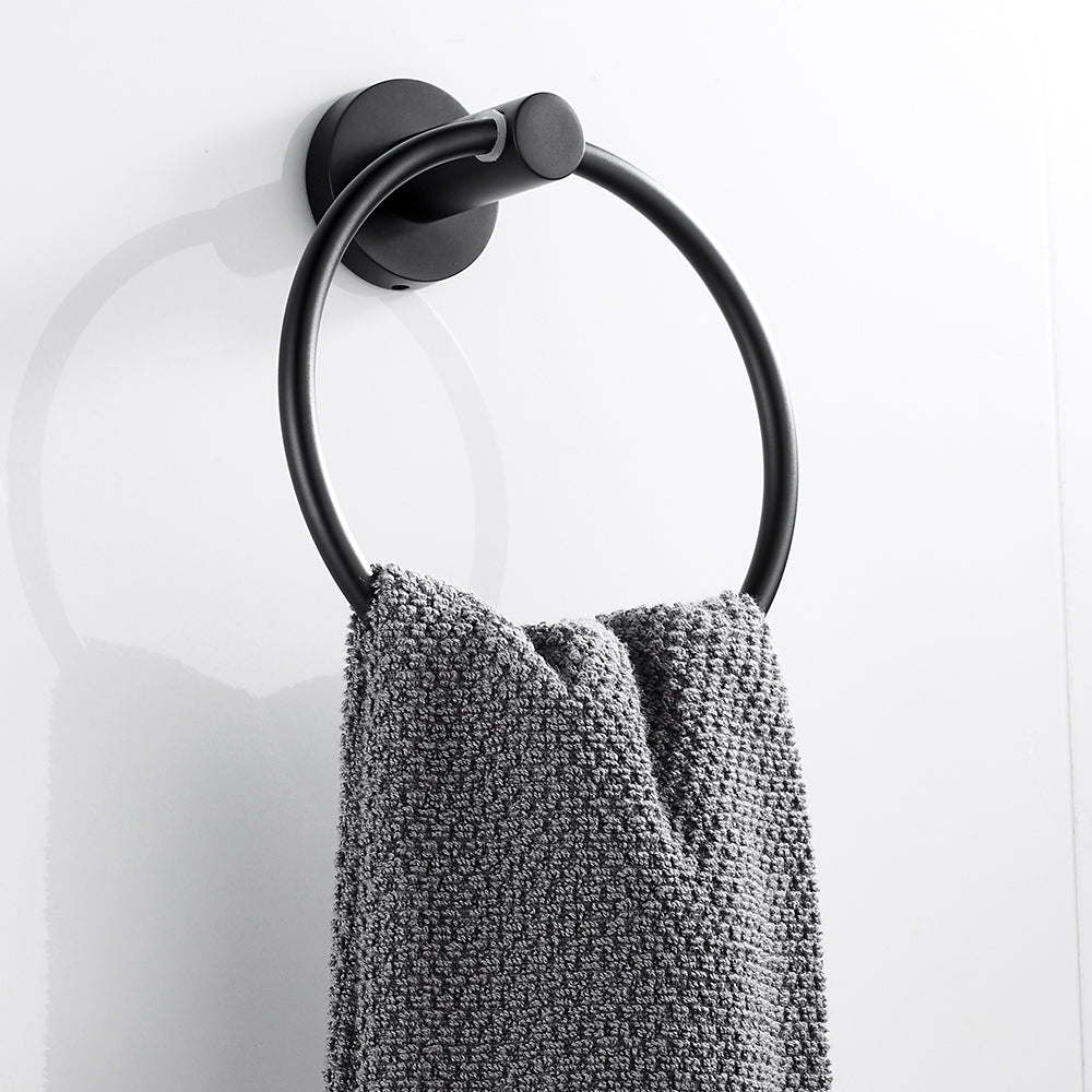 Black Towel Holder Ring | Round Wall Mounted Bathing Towel Rack Stainless Steel Kitchen Bathroom Accessories - WELQUEEN