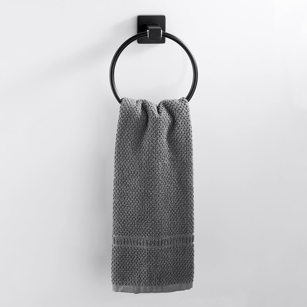 Black Towel Holder Ring | Round Wall Mounted Bathing Towel Rack Stainless Steel Kitchen Bathroom Accessories - WELQUEEN
