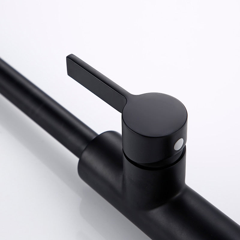New Arrival Kitchen Faucet Swivel With Invisible Pull Out Nozzle Sprayer Gooseneck Pull Down Mixer Sink Tap in Matt Black - WELQUEEN