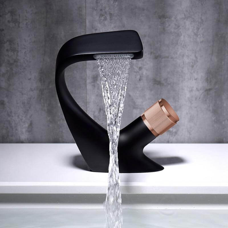 Black Brass Waterfall Faucet Hot And Cold Water Kitchen Faucet