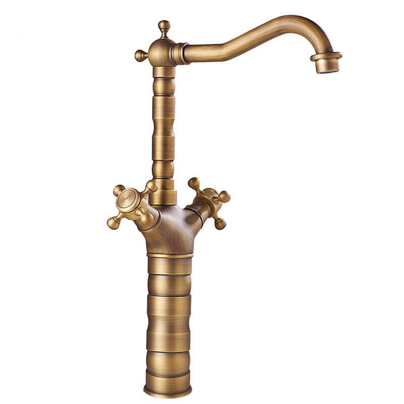 Antique Faucet Bronze Copper Double Handle Swivel Spout Bathroom Faucets Retro Style Brass Tall Basin Mixer Tap High Sink Crane - WELQUEEN