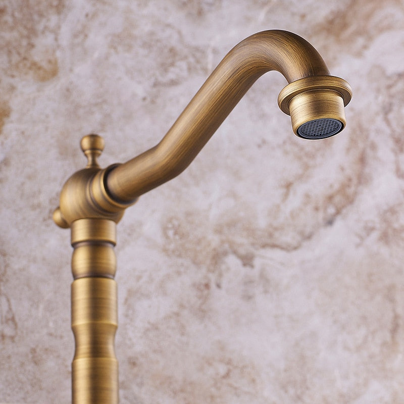 Antique Faucet Bronze Copper Double Handle Swivel Spout Bathroom Faucets Retro Style Brass Tall Basin Mixer Tap High Sink Crane - WELQUEEN