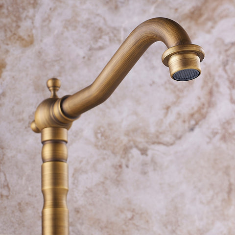Antique Faucet Bronze Copper Double Handle Swivel Spout Bathroom Faucets Retro Style Brass Tall Basin Mixer Tap High Sink Crane - WELQUEEN