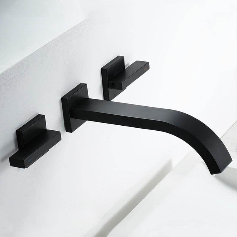 Basin Faucets Brass Sink Faucet Wall Mounted Taps Black Dual Handles Basin Mixer Tap Bathroom Waterfall Faucets - WELQUEEN