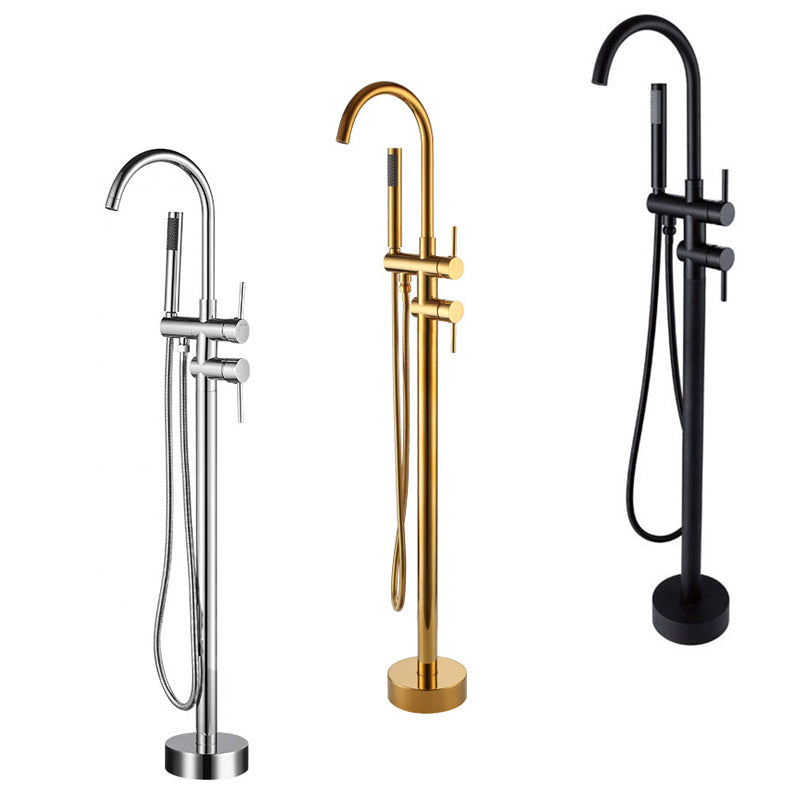 Brushed Gold Floor Stand Bathtub Faucet Black | Bathroom Freestanding Bathtub Faucet - WELQUEEN