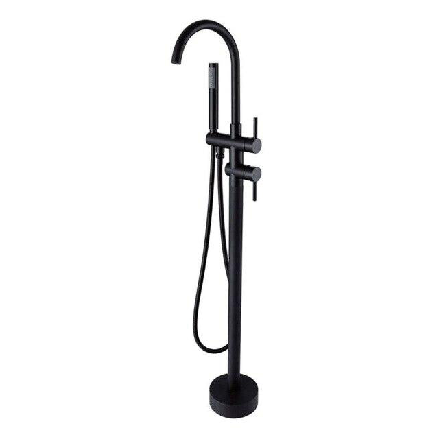 Brushed Gold Floor Stand Bathtub Faucet Black | Bathroom Freestanding Bathtub Faucet - WELQUEEN