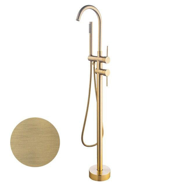 Brushed Gold Floor Stand Bathtub Faucet Black | Bathroom Freestanding Bathtub Faucet - WELQUEEN