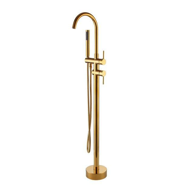 Brushed Gold Floor Stand Bathtub Faucet Black | Bathroom Freestanding Bathtub Faucet - WELQUEEN