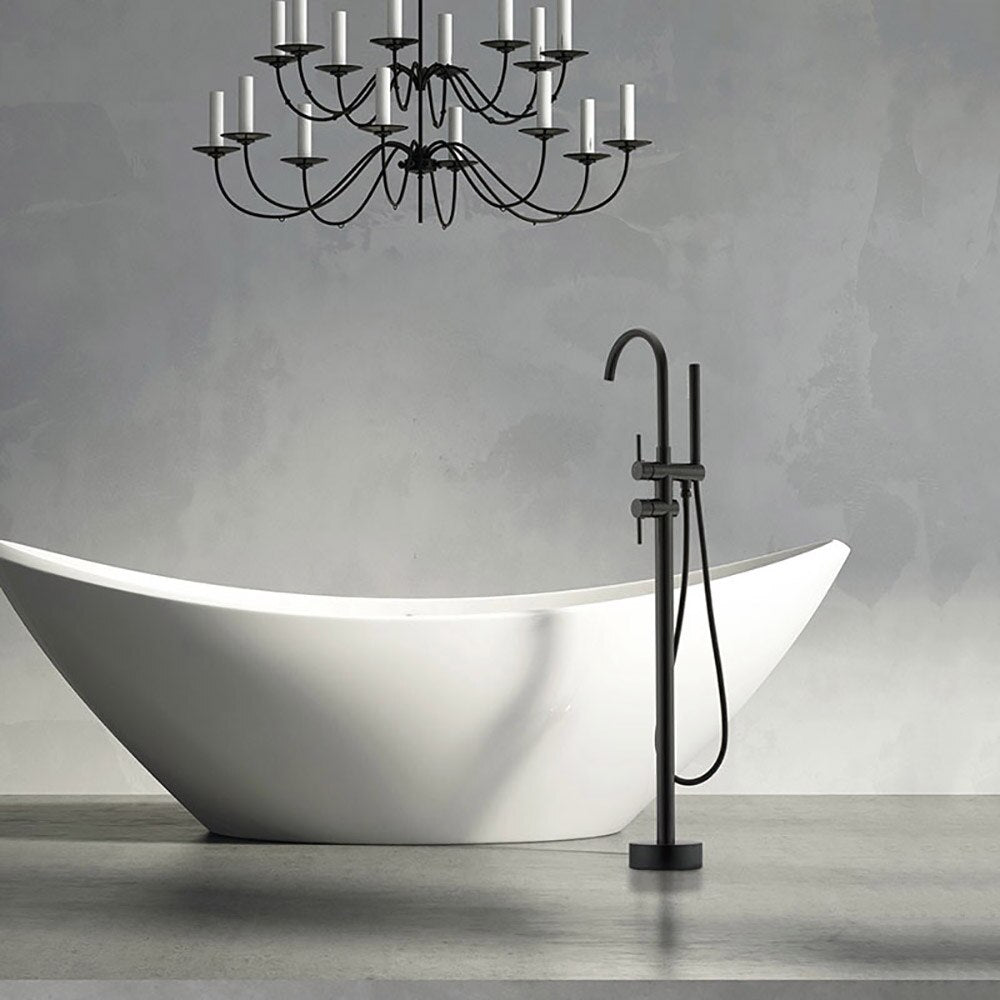 Brushed Gold Floor Stand Bathtub Faucet Black | Bathroom Freestanding Bathtub Faucet - WELQUEEN