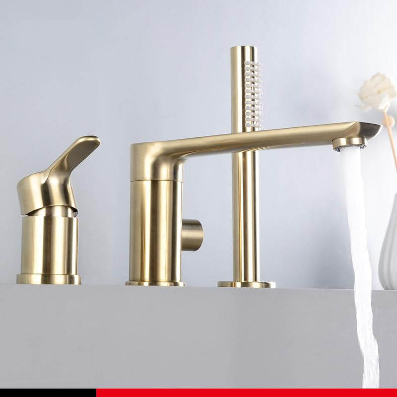 Brush Gold Deck Mount Roman Tub and Shower Trim Kit with Single-Spray Shower Head 3&4 Hole Bathroom Waterfall Bathtub Faucet - WELQUEEN