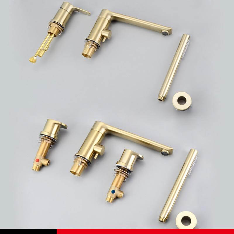Brush Gold Deck Mount Roman Tub and Shower Trim Kit with Single-Spray Shower Head 3&4 Hole Bathroom Waterfall Bathtub Faucet - WELQUEEN
