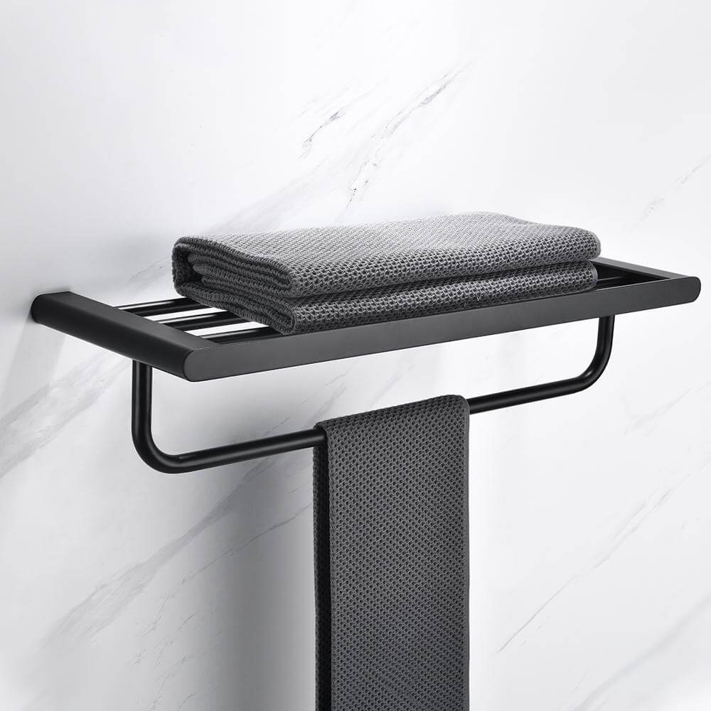 Stainless Steel Matte Black Towel Rack With Shelf Matte Black