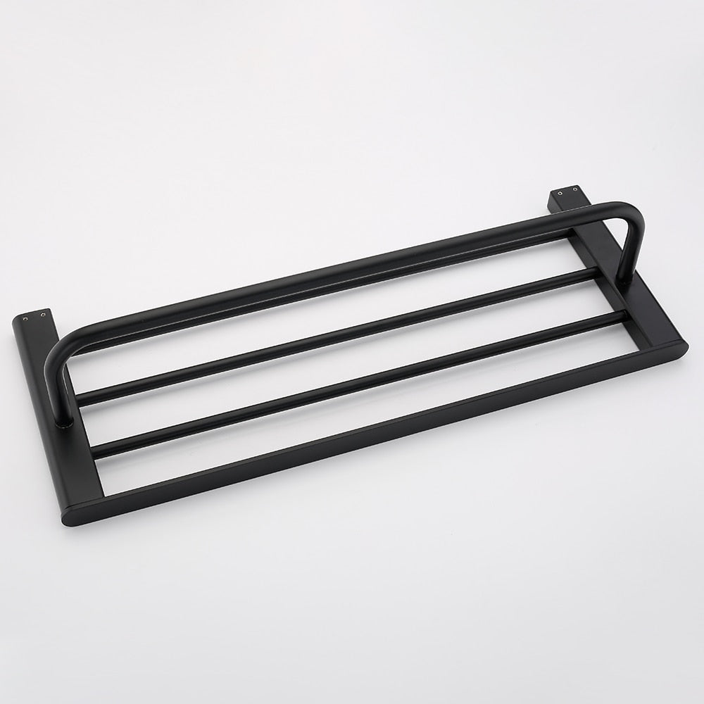 Matte Black Stainless Steel Modern Towel Bathrobe Clothes Holder Rack Double Layer Kitchen Bathroom WC Accessories - WELQUEEN