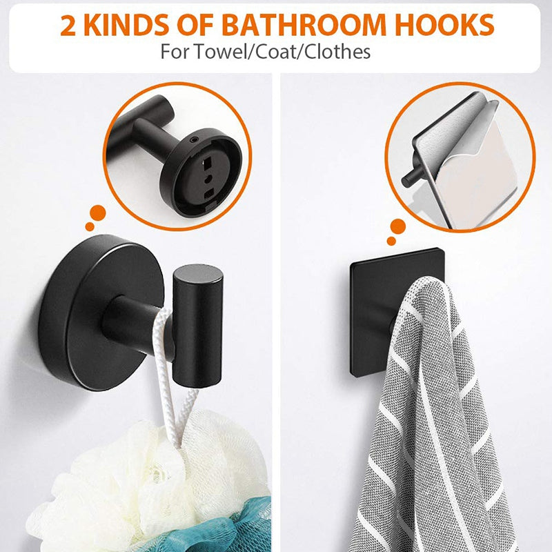 5-Pieces Matte Black Bathroom Hardware Set | Stainless Steel Round Wall Mounted Bathroom Accessories - WELQUEEN
