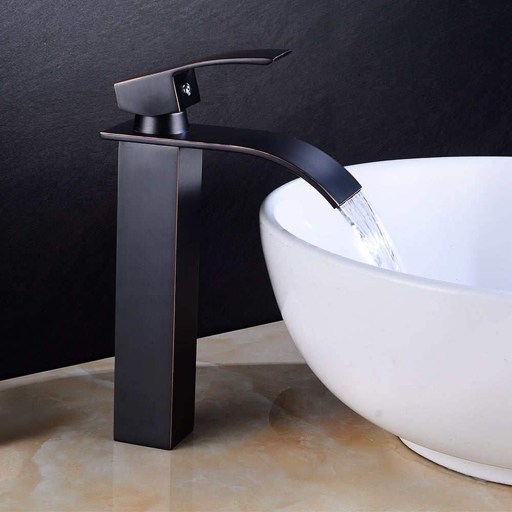Bathroom Basin Faucet Deck Mount Waterfall Bathroom Faucet Vanity Vessel Sinks Mixer Tap Single Handle Cold And Hot Water Tap - WELQUEEN